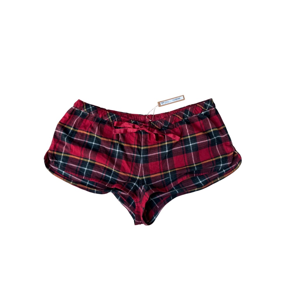 SKIMS Cotton Plaid Sleep Short Red Tartan Lounge Pajama Shorts XL NWT